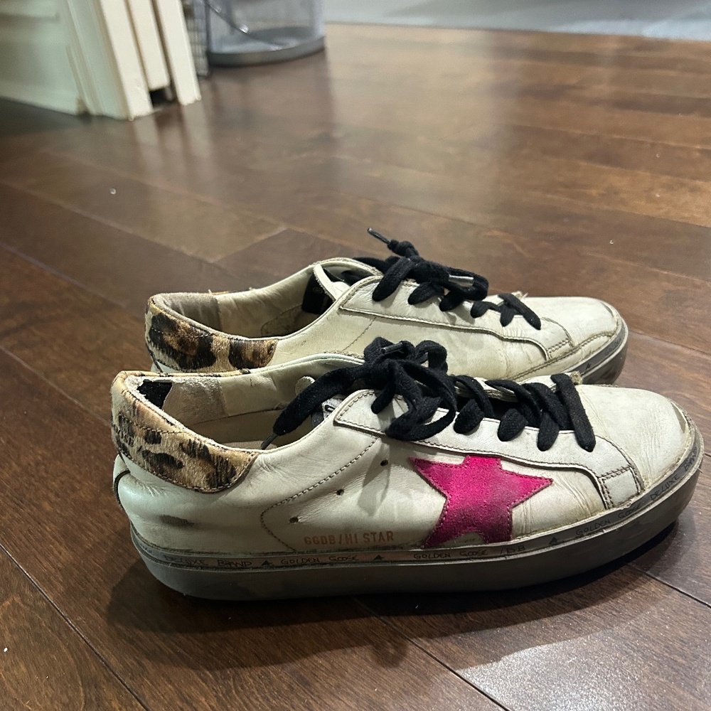 Golden Goose Size 37 Cheetah Print and Pink Star